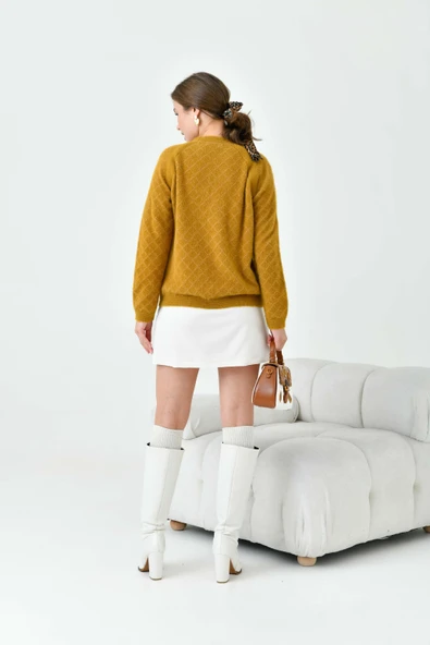 FTZ Women Kadın Gold Düğme Detaylı Bluz  Hardal 20699 - Resim 7