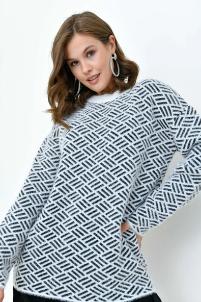 FTZ Women Kadın Çizgi Detaylı Kazak  Ekru 20744 - Resim 5