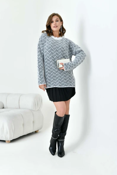 FTZ Women Kadın Çizgi Detaylı Kazak  Ekru 20744 - Resim 3