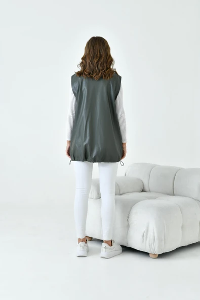 FTZ Women Kadın Deri Yelek  Haki 30926 - 7