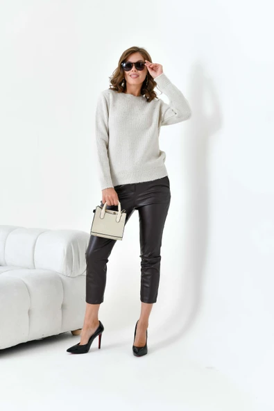 FTZ Women Kadın Boncuk İşlemeli Kazak  Taş 20741 - Resim 6