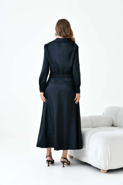 FTZ Women Kadın Etekli Parlak Takım  Siyah 30870 - Resim 7