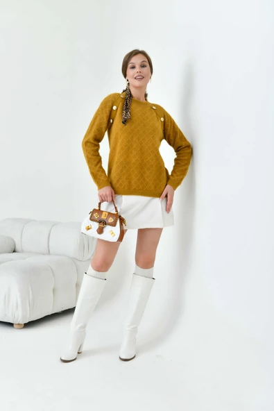 FTZ Women Kadın Gold Düğme Detaylı Bluz  Hardal 20699 ürün görseli 1