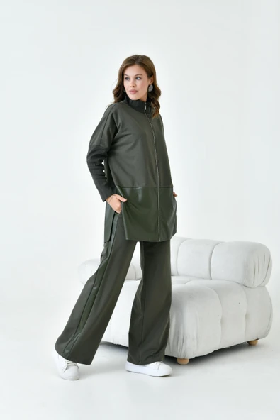 FTZ Women Kadın Deri İki İp Takım  Haki 30949 - Resim 6