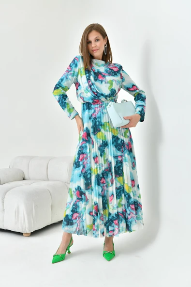 FTZ Women Kadın Desenli Elbise  Mint 30842 - Resim 2