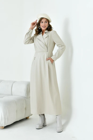 FTZ Women Kadın Deri Elbise  Beige 30930 - Resim 2
