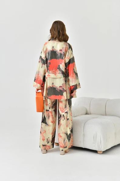 FTZ Women Kadın Varak Detay Kimono Takım  Beige 30811 - Resim 7