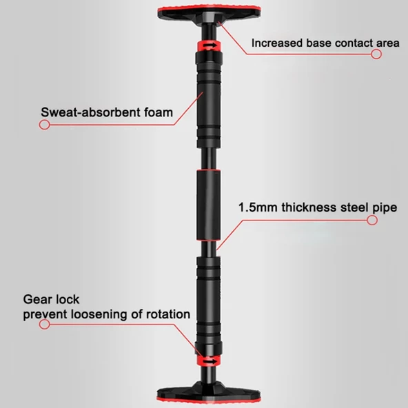 Vidasız 94-125CM Kapı Barı Koridor Barfiksi Barfix Spor Aleti Demiri Barfiks Çubuğu - 6