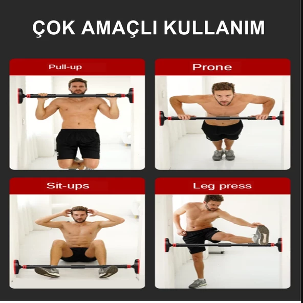 Vidasız 94-125CM Kapı Barı Koridor Barfiksi Barfix Spor Aleti Demiri Barfiks Çubuğu - 4