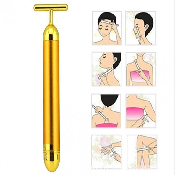 24k Altın Roller Enerji Güzellik Çubuğu Titreşimli Yüz Masaj - 4