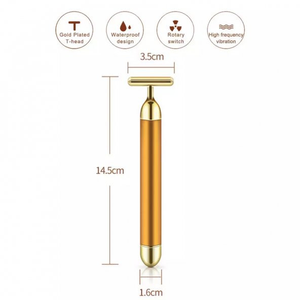 24k Altın Roller Enerji Güzellik Çubuğu Titreşimli Yüz Masaj - 5