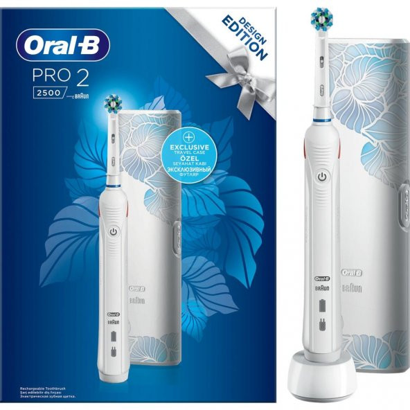 Oral-B Pro 2500 Şarj Edilebilir Diş Fırçası Cross Action Flora Blue + Seyahat Kabı