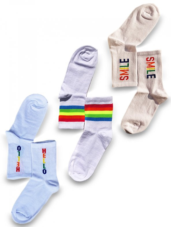 HI-SOCKS DESENLİ RENKLİ 3'LÜ ÇORAP SETİ