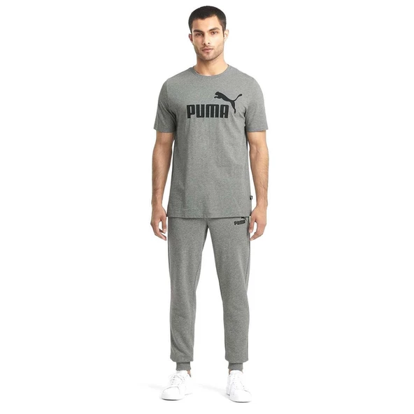 Puma ESS Logo Tee-Medium Gray Heather Erkek T-Shirt - 3