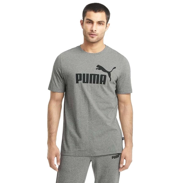 Puma ESS Logo Tee-Medium Gray Heather Erkek T-Shirt