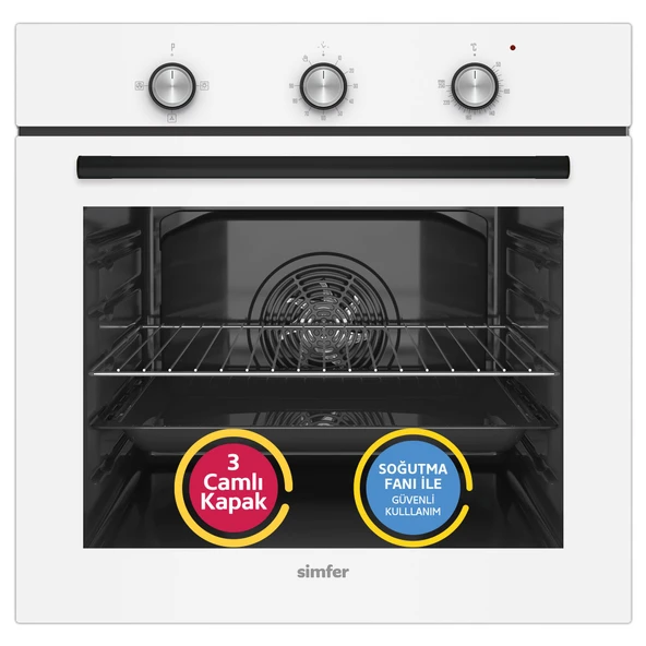Simfer 4 Fonksiyon Trend Mekanik Beyaz Power Turbo 3'lü Ankastre Set (  Fırın +  Ocak +  Davlumbaz) - Resim 2