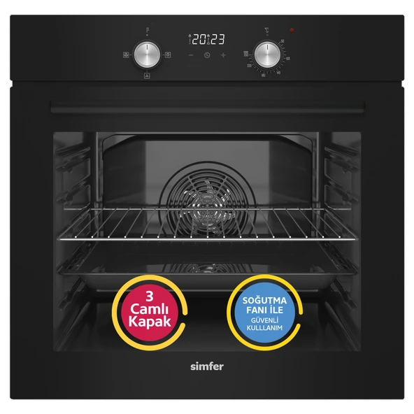 Simfer 4 Fonksiyon Trend Dijital Siyah Power Turbo  3'lü Ankastre Set (  Fırın +  Ocak +  Davlumbaz) - Resim 2