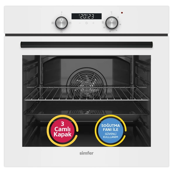Simfer 4 Fonksiyon Trend Dijital Beyaz Power Turbo 3'lü Ankastre Set ( Fırın +  Ocak +  Davlumbaz) - Resim 2