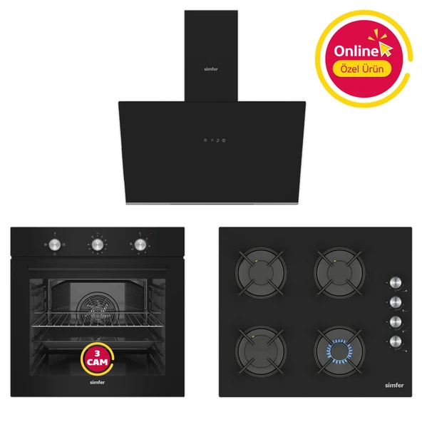 Simfer 4 Fonksiyon Trend Mekanik Siyah Power Turbo 3'lü Ankastre Set (8228 Fırın + 3046 Ocak + 8721 Davlumbaz) ürün görseli