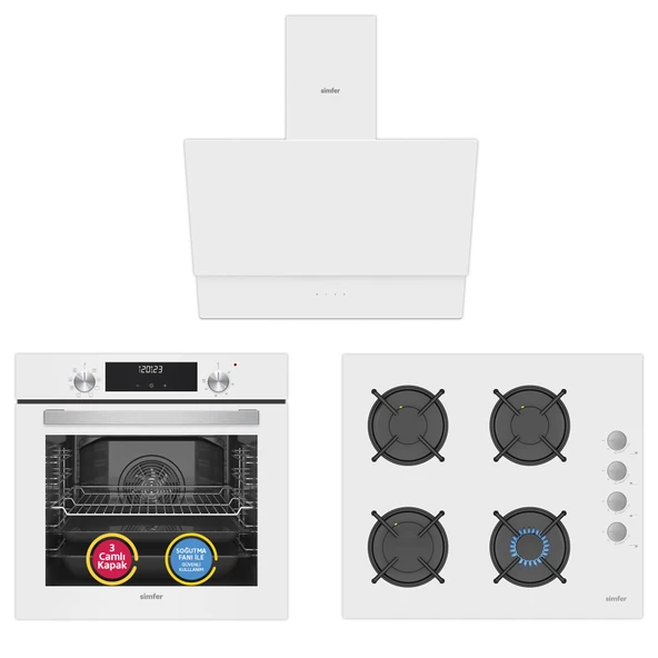 Simfer 9 Fonksiyon QS Dijital Beyaz 3'lü Ankastre Set ( Fırın +  Ocak +  Davlumbaz) ürün görseli 1