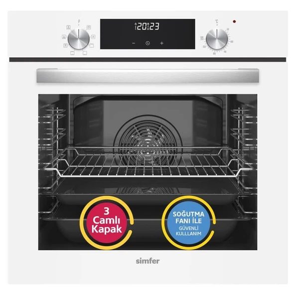Simfer 9 Fonksiyon QS Dijital Beyaz 3'lü Ankastre Set ( Fırın +  Ocak +  Davlumbaz) - Resim 2
