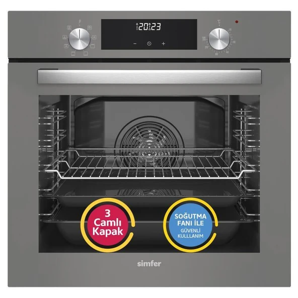 Simfer 9 Fonksiyon QS Dijital Gri 3'lü Ankastre Set ( Fırın +  Ocak +  Davlumbaz) - Resim 2