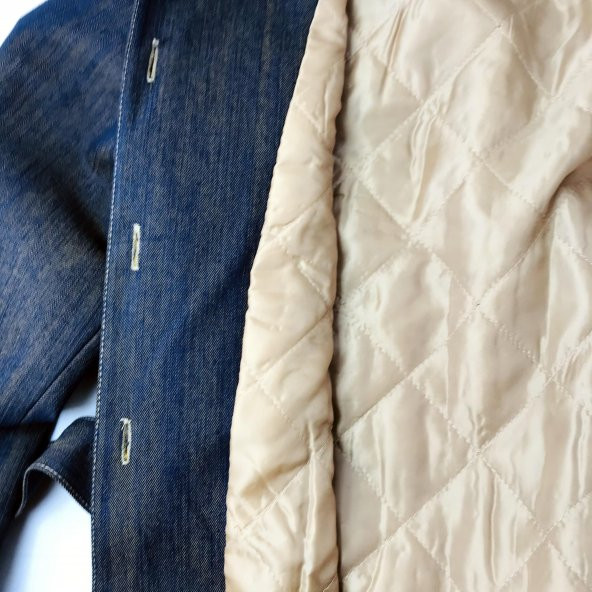 SNY Yuvarlak Yaka Kot Desenli Pamuklu Kapitone Kaplama Metal Düğmeli Uzun Kadın Palto - 9