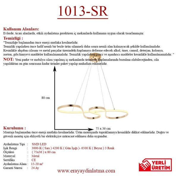 Eray Aydınlatma 1013-SR Sarı  Led Avize - Resim 3