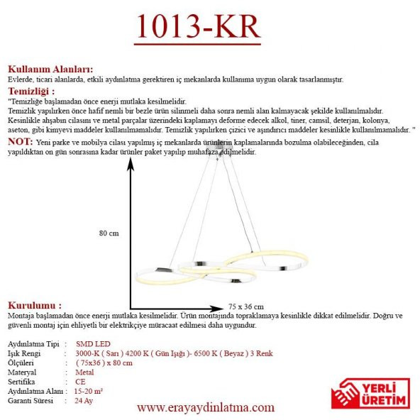 Eray Aydınlatma 1013-KR Krom  Led Avize - 3
