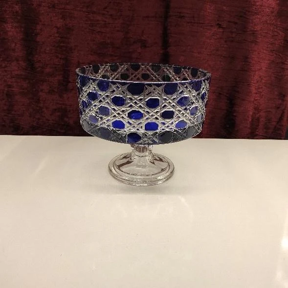 Kase Ayaklı Kase Cam Kase Sunumluk Hasır Desen Sandra 19 cm Mavi