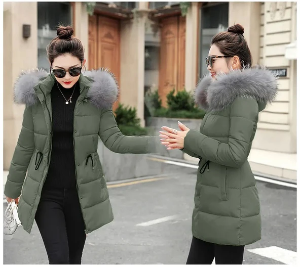 Kışlık Yaka Kürklü Uzun Kadın Şişme Mont ürün görseli