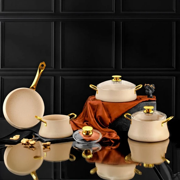 Özlife Özlife Lotus 7 Parça Krem Granit Tencere Seti - 2