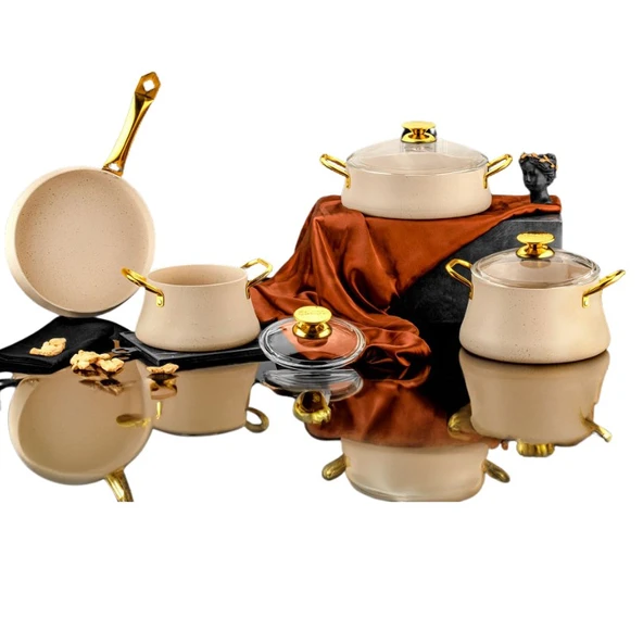 Özlife Özlife Lotus 7 Parça Krem Granit Tencere Seti