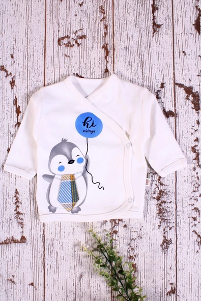 Yeni Doğan Ekose Penguen Fularlı 5'li Erkek Bebek Takımı Mavi - 3