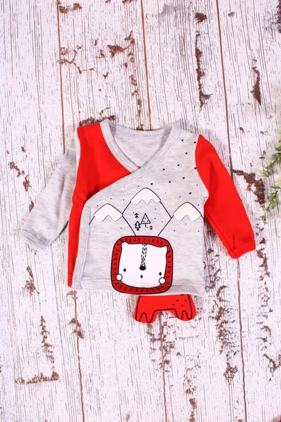 Yeni Doğan Aslan Figürlü 3'lü Erkek Bebek Hastane Çıkışı Kırmızı - Resim 4