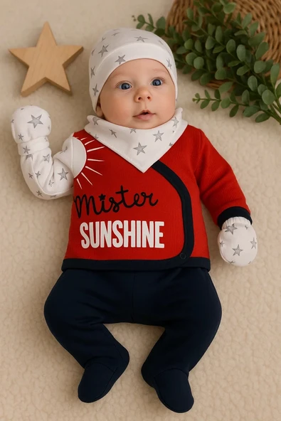 Yeni Doğan Sun Shine 5'li Erkek Bebek Hastane Çıkışı Kırmızı - 1
