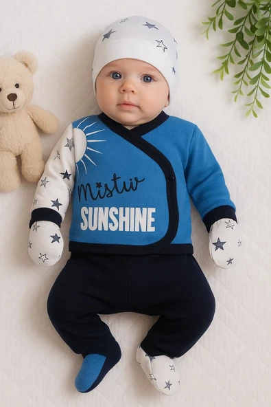 Yeni Doğan Sun Shine 5'li Erkek Bebek Hastane Çıkışı Mavi - 2