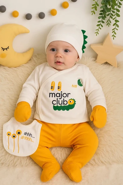 Yeni Doğan Magic Fularlı 5'li Erkek Bebek Hastane Çıkışı Sarı
