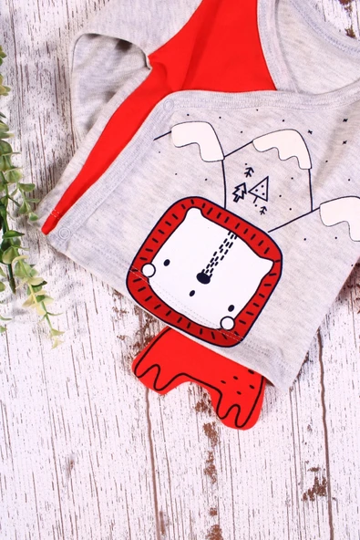 Yeni Doğan Aslan Figürlü 3'lü Erkek Bebek Hastane Çıkışı Kırmızı - Resim 2