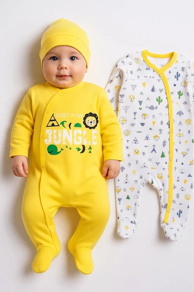 3-6 Ay Jungle Erkek Bebek 4'lü Tulum Seti Sarı - 4
