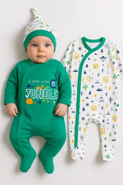 3-6 Ay Jungle Erkek Bebek 4'lü Tulum Seti Yeşil