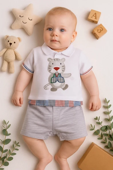 6-24 Ay Erkek Bebek Tulumu Gömlek Kırmızı - 3