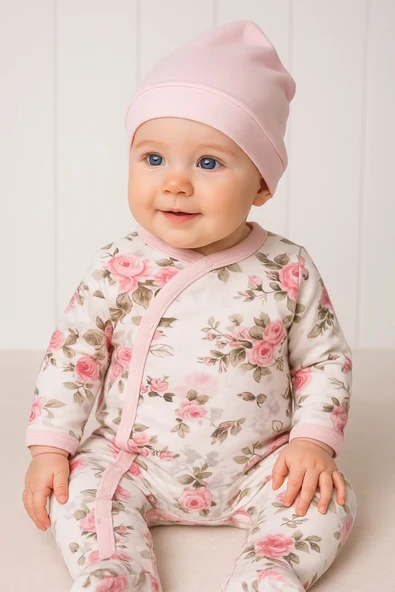 3-6 Ay Kind is Cool Nakışlı Kız Bebek 4'lü Tulum Seti Pembe - 2