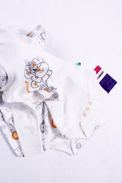 3-12 Ay Aslan Uzun Kol 2'li Erkek Bebek Body Sarı - Resim 3