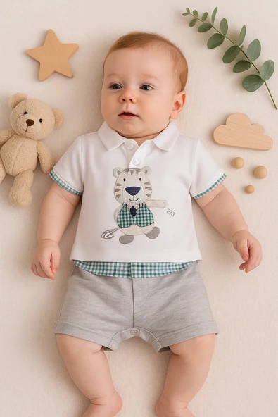 6-24 Ay Erkek Bebek Tulumu Gömlek Yeşil - 2