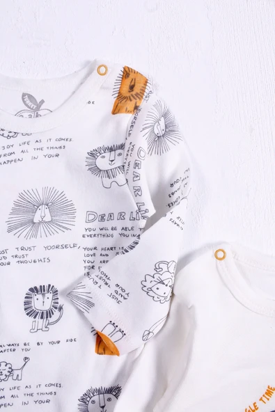 3-12 Ay Aslan Uzun Kol 2'li Erkek Bebek Body Sarı - Resim 5