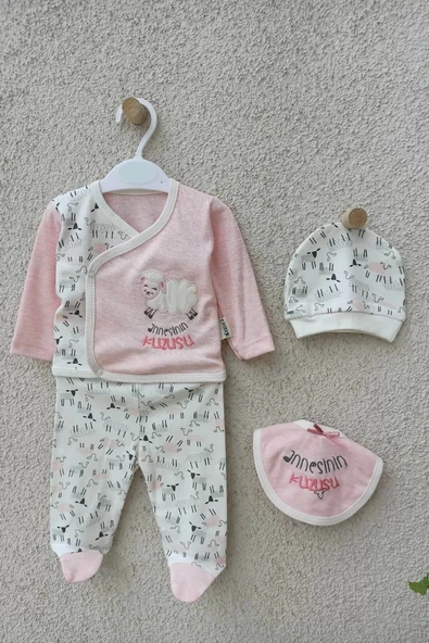 Annesinin Kuzusu Şapkalı Eldivenli 5'li Kız Bebek Takım Seti - Resim 2