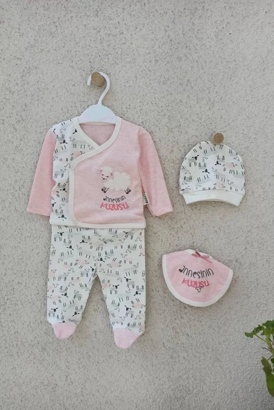 Annesinin Kuzusu Şapkalı Eldivenli 5'li Kız Bebek Takım Seti - Resim 3