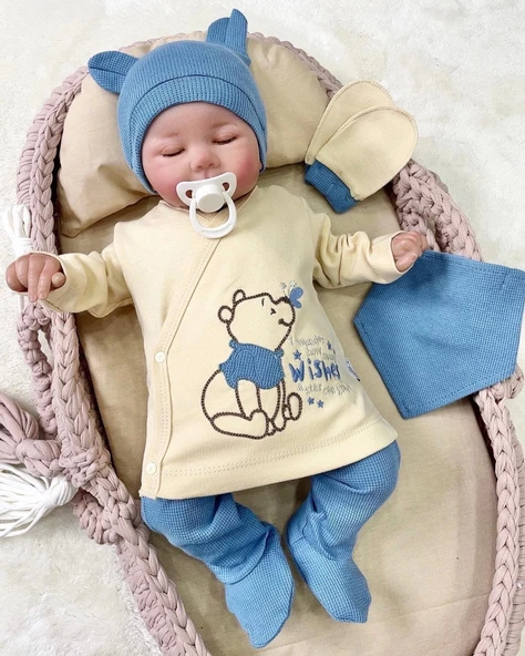 3 Ay Bebek Hastane Çıkışı Waffle Natural 5'li Erkek Mavi