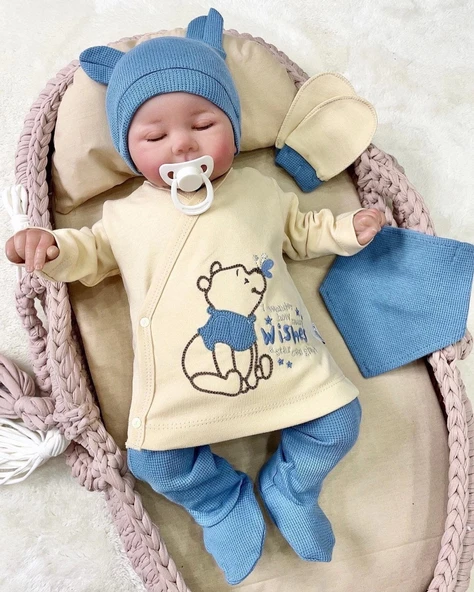 3 Ay Bebek Hastane Çıkışı Waffle Natural 5'li Erkek Mavi - 7